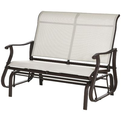 Outsunny 47" Outdoor Double Glider Bench Patio Glider Armchair for Backyard Mesh Seat and Backrest Steel Frame Cream White Image 1