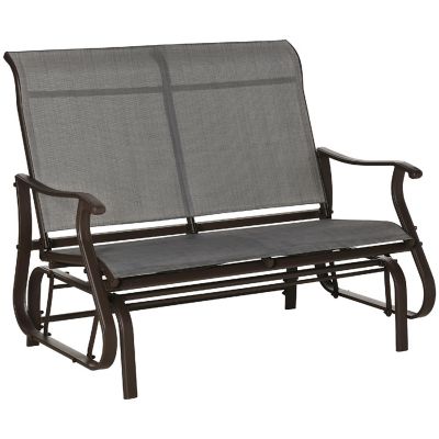 Outsunny 47" Outdoor Double Glider Bench Patio Glider Armchair for Backyard Mesh Seat and Backrest Steel Frame Mixed Grey Image 1