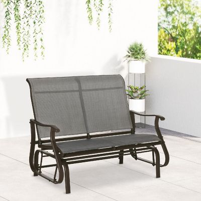 Outsunny 47" Outdoor Double Glider Bench Patio Glider Armchair for Backyard Mesh Seat and Backrest Steel Frame Mixed Grey Image 2