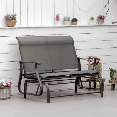 Outsunny 47" Outdoor Double Glider Bench Patio Glider Armchair for Backyard Mesh Seat and Backrest Steel Frame Mixed Grey Image 3