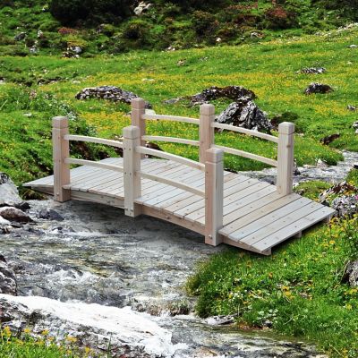 Outsunny 5 ft Wooden Garden Bridge Arc Stained Finish Footbridge Railings for your Backyard Natural Wood Image 1