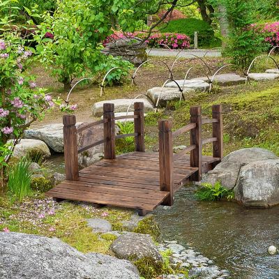 Outsunny 5 ft Wooden Garden Bridge Arc Stained Finish Footbridge Railings for your Backyard Stained Wood Image 1