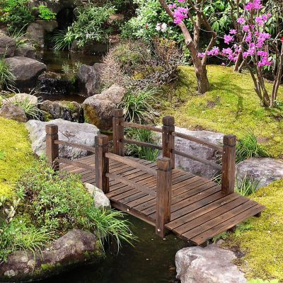 Outsunny 5 ft Wooden Garden Bridge Arc Stained Finish Footbridge Railings for your Backyard Stained Wood Image 2
