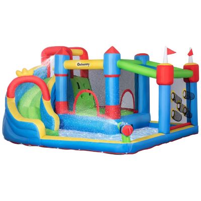 Outsunny 5 in 1 Kids Inflatable Bounce Castle Theme Jumping Castle Includes Slide Trampoline Pool Water Gun Climbing Wall with Carry Bag Repair Patches Image 1
