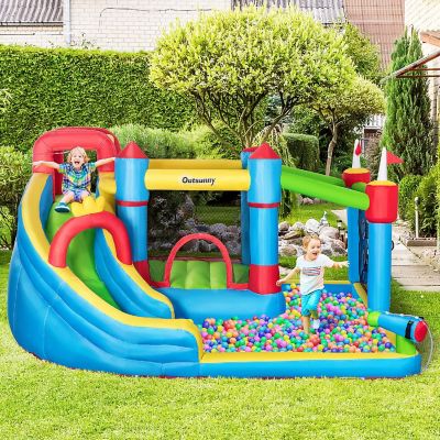 Outsunny 5 in 1 Kids Inflatable Bounce Castle Theme Jumping Castle Includes Slide Trampoline Pool Water Gun Climbing Wall with Carry Bag Repair Patches Image 3
