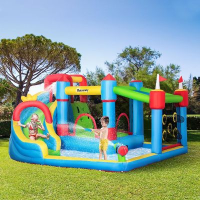 Outsunny 5 in 1 Kids Inflatable Bounce Castle Theme Jumping Castle Includes Slide Trampoline Pool Water Gun Climbing Wall with Inflator Carry Bag Repair Patches Image 2