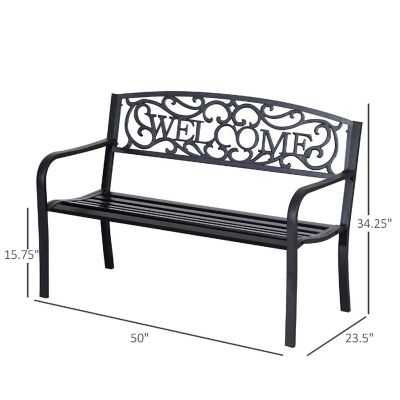 Outsunny 50" 2 Person Garden Bench Loveseat Cast Iron Decorative Welcome Vines Outdoor Patio Bench for Backyard Porch Entryway Image 2