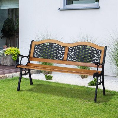 Outsunny 50" Garden Bench Outdoor Loveseat Cast Steel Legs Antique Armrest and Backrest for Patio Deck and Yard Image 2