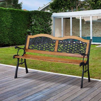 Outsunny 50" Garden Bench Outdoor Loveseat Cast Steel Legs Antique Armrest and Backrest for Patio Deck and Yard Image 3