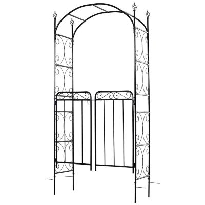 Outsunny 7' Steel Garden Arbor Arch Scrollwork Doors for Ceremony Weddings Party Backyard Lawn Image 1