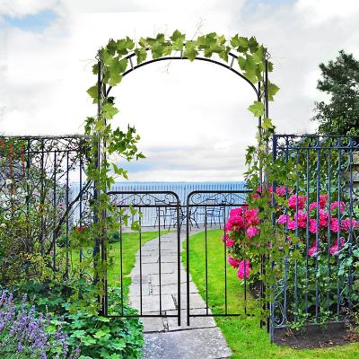 Outsunny 7' Steel Garden Arbor Arch Scrollwork Doors for Ceremony Weddings Party Backyard Lawn Image 2