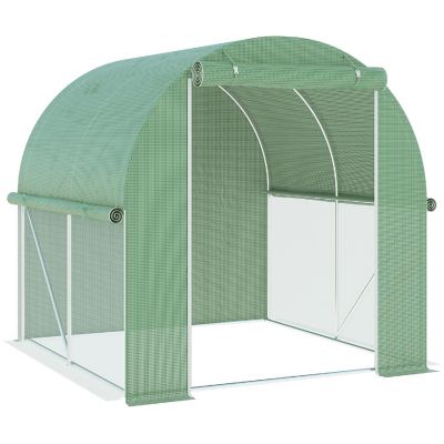 Outsunny 7' x 7' x 7' Tunnel Greenhouse Outdoor Walk In Hot House Roll up Windows and Zippered Door Steel Frame PE Cover Green Image 1