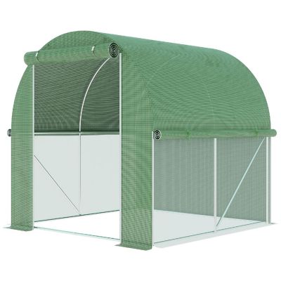 Outsunny 7' x 7' x 7' Tunnel Greenhouse Outdoor Walk In Hot House Roll up Windows and Zippered Door Steel Frame PE Cover Green Image 1