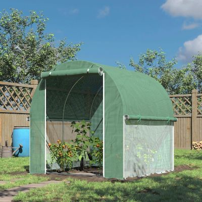 Outsunny 7' x 7' x 7' Tunnel Greenhouse Outdoor Walk In Hot House Roll up Windows and Zippered Door Steel Frame PE Cover Green Image 2