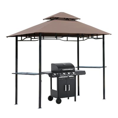 Outsunny 8' Patio BBQ Grill Gazebo Canopy 2 Tier Flame Retardant Cover Large Storage Work Platform and Stylish Utility Image 2