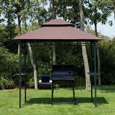 Outsunny 8' Patio BBQ Grill Gazebo Canopy 2 Tier Flame Retardant Cover Large Storage Work Platform and Stylish Utility Image 3