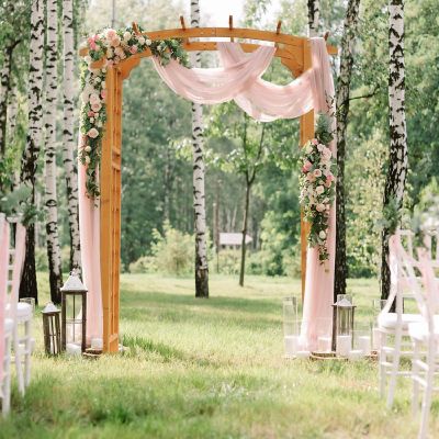 Outsunny 8' Wood Garden Arbor Arch Trellis Wall for Climbing and Hanging Plants Decor for Party Weddings Birthdays and Backyards Image 2