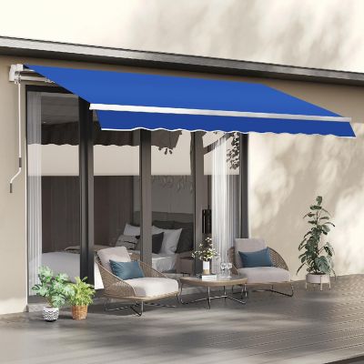 Outsunny 8' x 7' Patio Retractable Awning Manual Exterior Sun Shade Deck Window Cover Blue Image 2