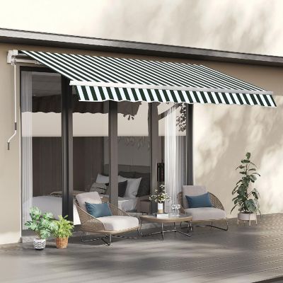 Outsunny 8' x 7' Patio Retractable Awning Manual Exterior Sun Shade Deck Window Cover Green / White Image 2