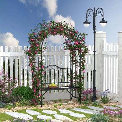 Outsunny 80" Metal Garden Arbor Archway Relaxing Bench and Delicate Scrollwork Perfect for Weddings and Backyards Image 1