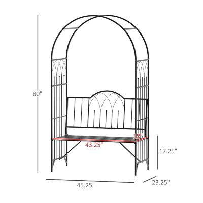 Outsunny 80" Metal Garden Arbor Archway Relaxing Bench and Delicate Scrollwork Perfect for Weddings and Backyards Image 2