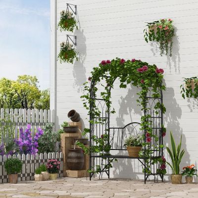 Outsunny 80" Metal Garden Arbor Archway Relaxing Bench and Delicate Scrollwork Perfect for Weddings and Backyards Image 3