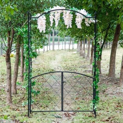 Outsunny 85'' Metal Garden Arbor Gate Outdoor Steel Arch Image 2