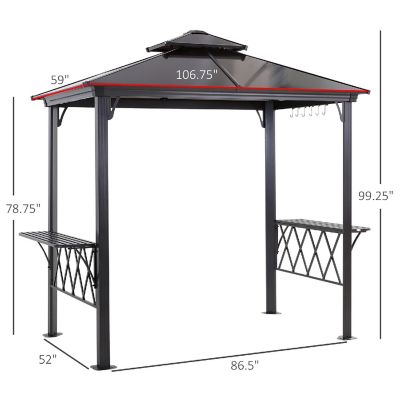 Outsunny 9' x 5' Grill Gazebo Hardtop BBQ Canopy 2 Tier Shelves Serving Tables for Backyard Patio Lawn Image 3