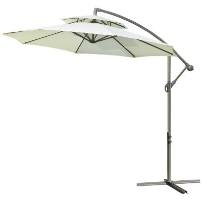 Outsunny 9FT Garden Banana Parasol Cantilever Umbrella Crank Handle Double Tier Canopy and Cross Base for Outdoor Hanging Sun Shade Beige Image 1