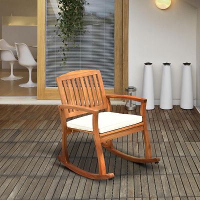 Outsunny Acacia Wood Rocking Chair Cushioned Seat Lounging Patio Rocker for Outdoor Home Patio Teak Image 1