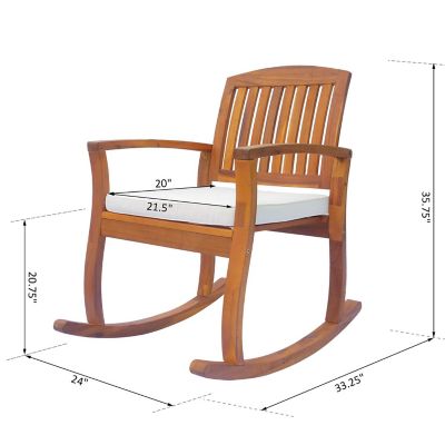 Outsunny Acacia Wood Rocking Chair Cushioned Seat Lounging Patio Rocker for Outdoor Home Patio Teak Image 2