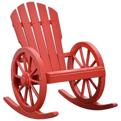 Outsunny Adirondack Rocking Chair Slatted Design and Oversize Back for Porch Poolside or Garden Lounging Red Image 1