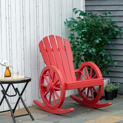 Outsunny Adirondack Rocking Chair Slatted Design and Oversize Back for Porch Poolside or Garden Lounging Red Image 3