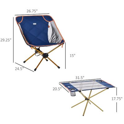 Outsunny Aluminum Camping Padded Chairs Set Lightweight Folding Table Image 2