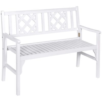 Outsunny Foldable Garden Bench 2 Seater Patio Wooden Bench Loveseat Chair Backrest and Armrest for Patio Porch or Balcony White Image 1