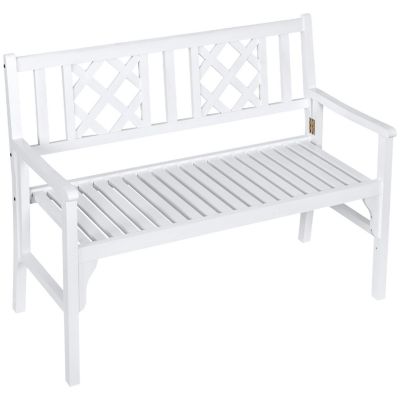 Outsunny Foldable Garden Bench 2 Seater Patio Wooden Bench Loveseat Chair Backrest and Armrest for Patio Porch or Balcony White Image 1