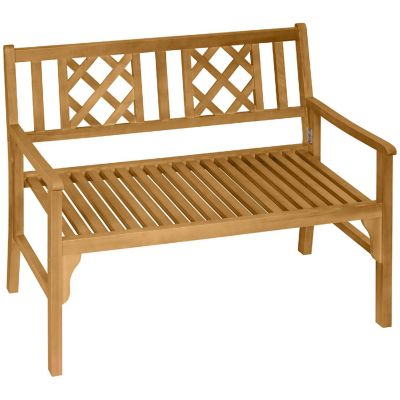 Outsunny Foldable Garden Bench 2 Seater Patio Wooden Bench Loveseat Chair Backrest and Armrest for Patio Porch or Balcony Yellow Image 1