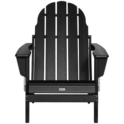 Outsunny Folding Adirondack Chair HDPE Outdoor All Weather Plastic Lounge Beach Chairs for Patio Deck and Lawn Furniture Black Image 1