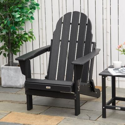 Outsunny Folding Adirondack Chair HDPE Outdoor All Weather Plastic Lounge Beach Chairs for Patio Deck and Lawn Furniture Black Image 3