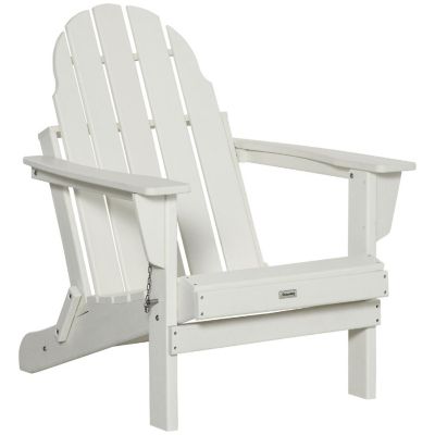 Outsunny Folding Adirondack Chair HDPE Outdoor All Weather Plastic Lounge Beach Chairs for Patio Deck and Lawn Furniture White Image 1