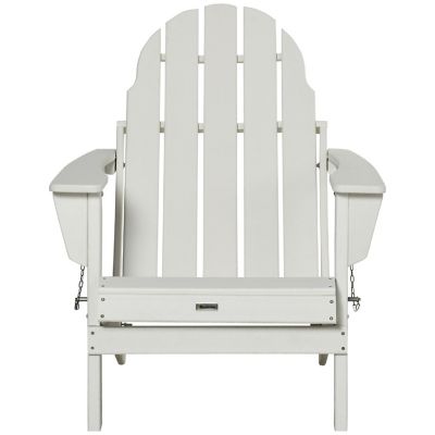 Outsunny Folding Adirondack Chair HDPE Outdoor All Weather Plastic Lounge Beach Chairs for Patio Deck and Lawn Furniture White Image 1