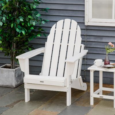Outsunny Folding Adirondack Chair HDPE Outdoor All Weather Plastic Lounge Beach Chairs for Patio Deck and Lawn Furniture White Image 2