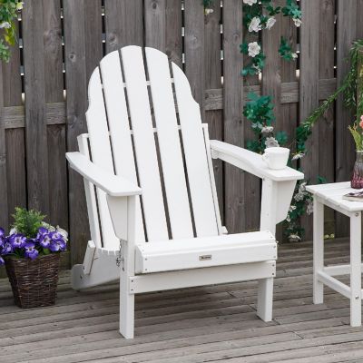 Outsunny Folding Adirondack Chair HDPE Outdoor All Weather Plastic Lounge Beach Chairs for Patio Deck and Lawn Furniture White Image 3