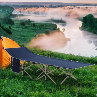 Outsunny Folding Camping Cots for Adults Carry Bags Side Pockets Outdoor Portable Sleeping Bed for Travel Camp Vocation Blue Image 3