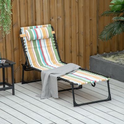 Outsunny Folding Chaise Lounge Chair Reclining Garden Sun Lounger 4 Position Adjustable Backrest for Patio Deck and Poolside Colored Image 3