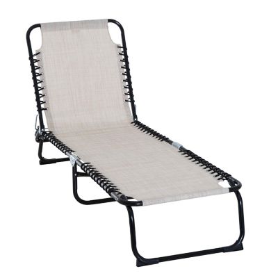 Outsunny Folding Chaise Lounge Chair Reclining Garden Sun Lounger 4 Position Adjustable Backrest for Patio Deck and Poolside Cream White Image 1