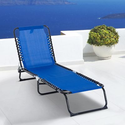 Outsunny Folding Chaise Lounge Chair Reclining Garden Sun Lounger 4 Position Adjustable Backrest for Patio Deck and Poolside Dark Blue Image 1
