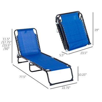 Outsunny Folding Chaise Lounge Chair Reclining Garden Sun Lounger 4 Position Adjustable Backrest for Patio Deck and Poolside Dark Blue Image 2