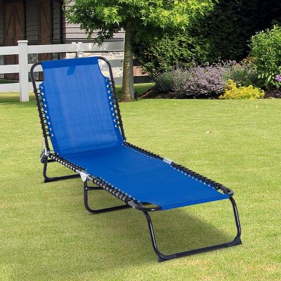 Outsunny Folding Chaise Lounge Chair Reclining Garden Sun Lounger 4 Position Adjustable Backrest for Patio Deck and Poolside Dark Blue Image 3