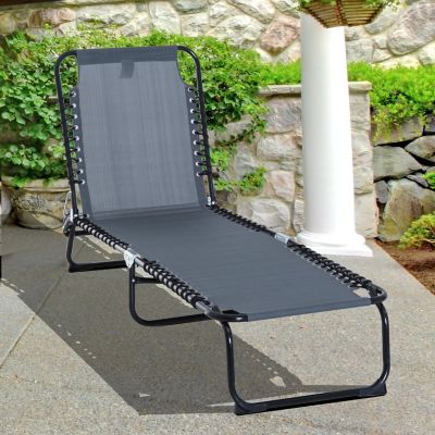 Outsunny Folding Chaise Lounge Chair Reclining Garden Sun Lounger 4 Position Adjustable Backrest for Patio Deck and Poolside Grey Image 1